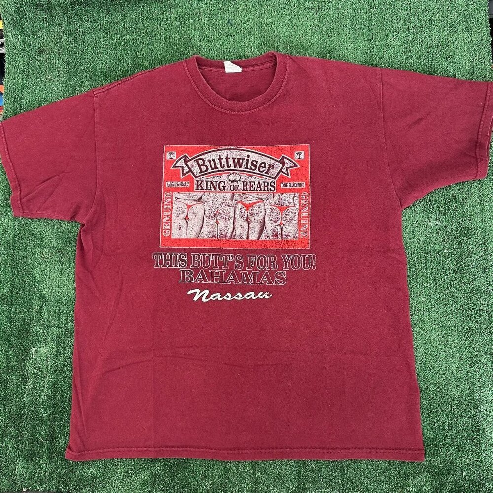 Vintage 90s Buttwiser King of Rears T-Shirt Budweiser Parody Humor Surf Red L